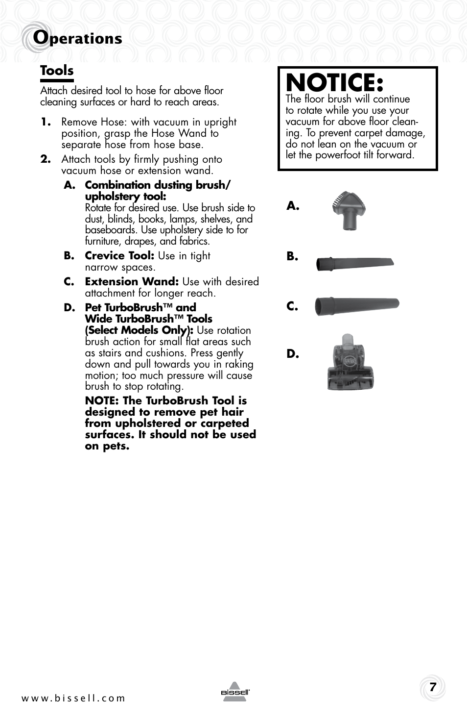 Notice, Perations | Bissell 6355E User Manual | Page 7 / 16