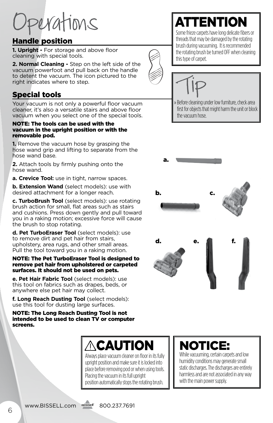 Operations, Attention, Caution | Notice | Bissell 2177 User Manual | Page 6 / 16