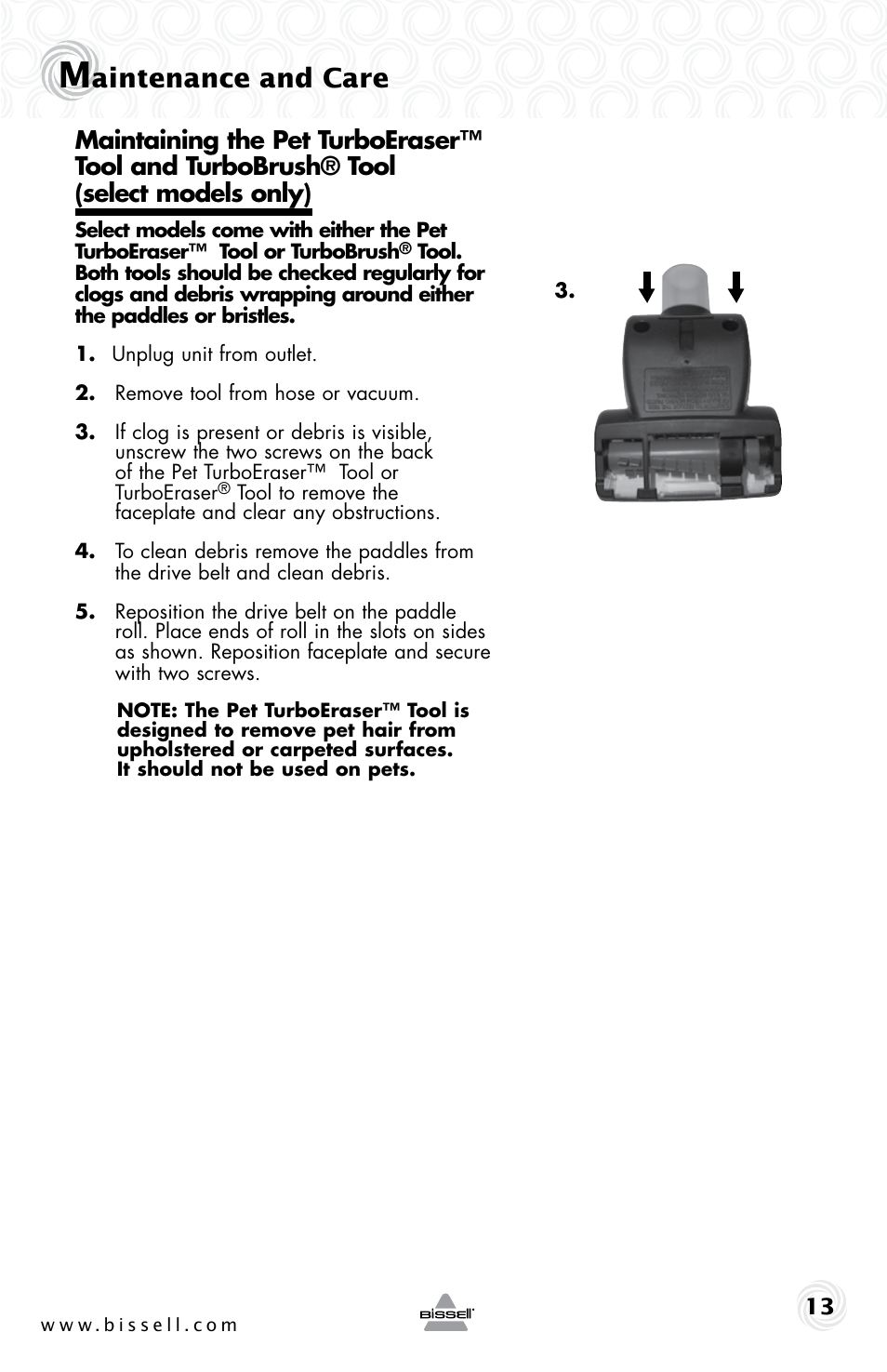 Aintenance and care | Bissell 5283E User Manual | Page 13 / 20