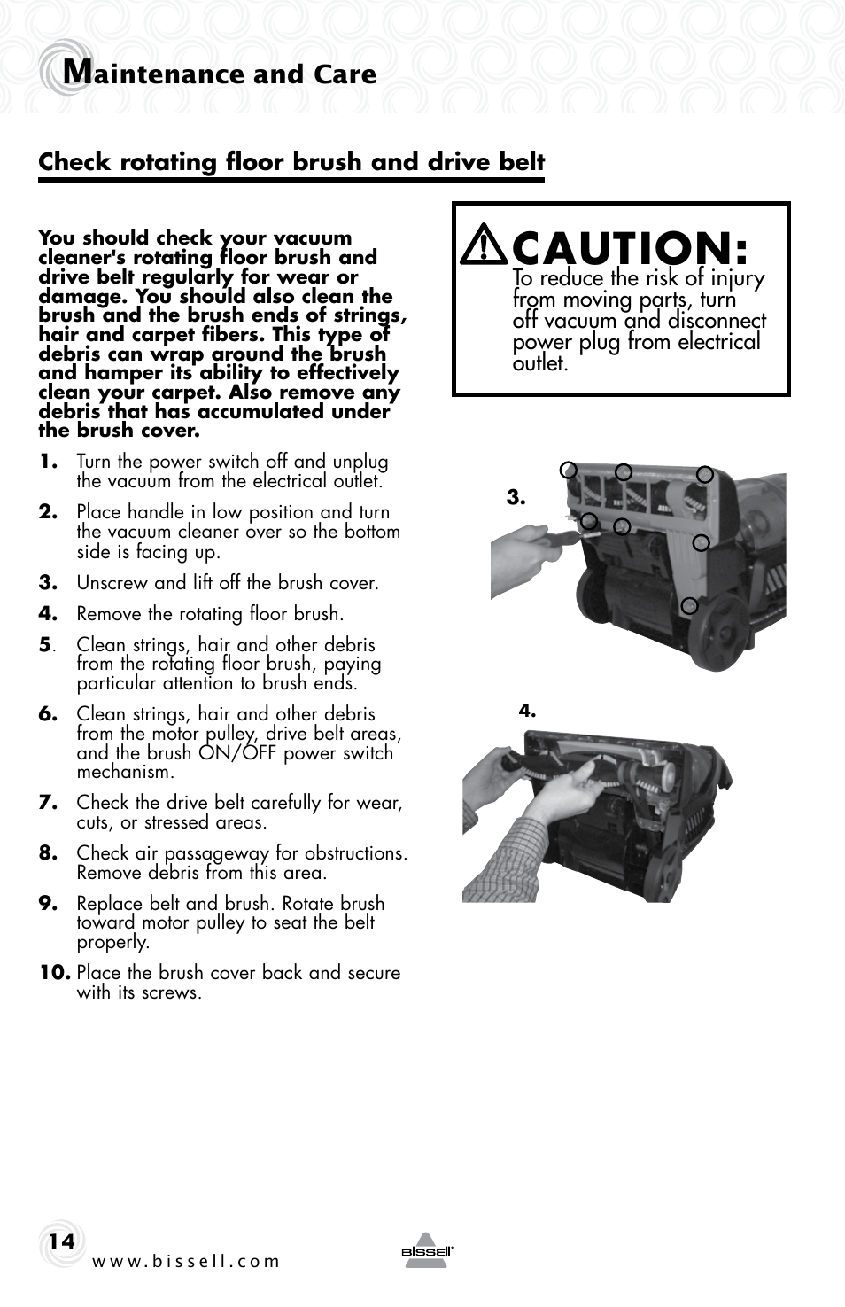 Caution, Aintenance and care | Bissell 5283E User Manual | Page 14 / 20