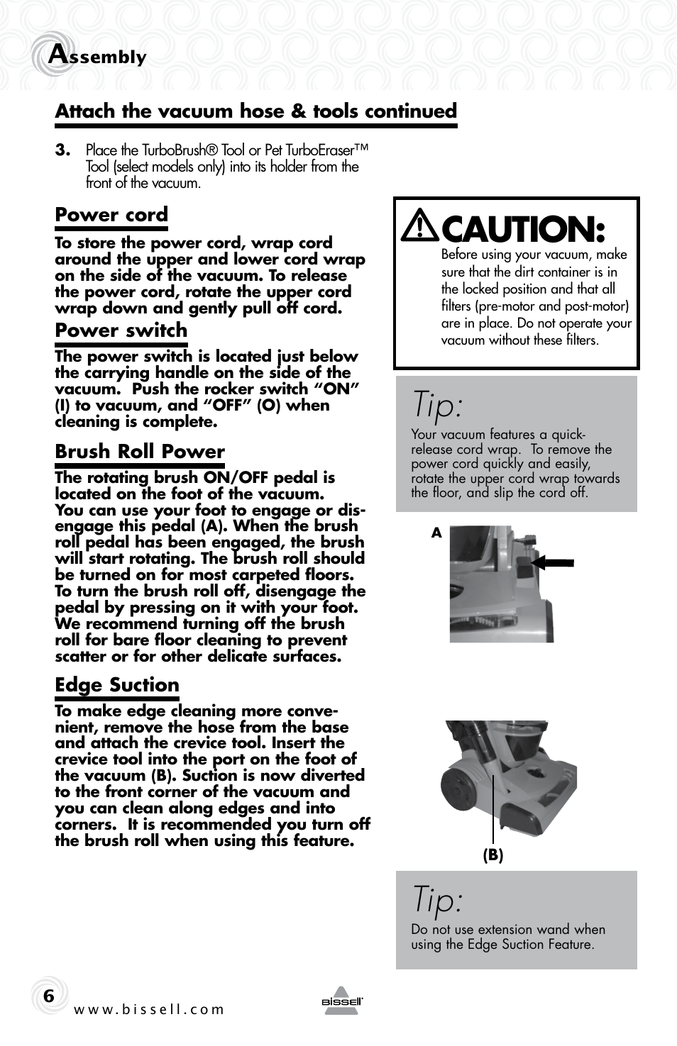 Caution | Bissell 5283E User Manual | Page 6 / 20