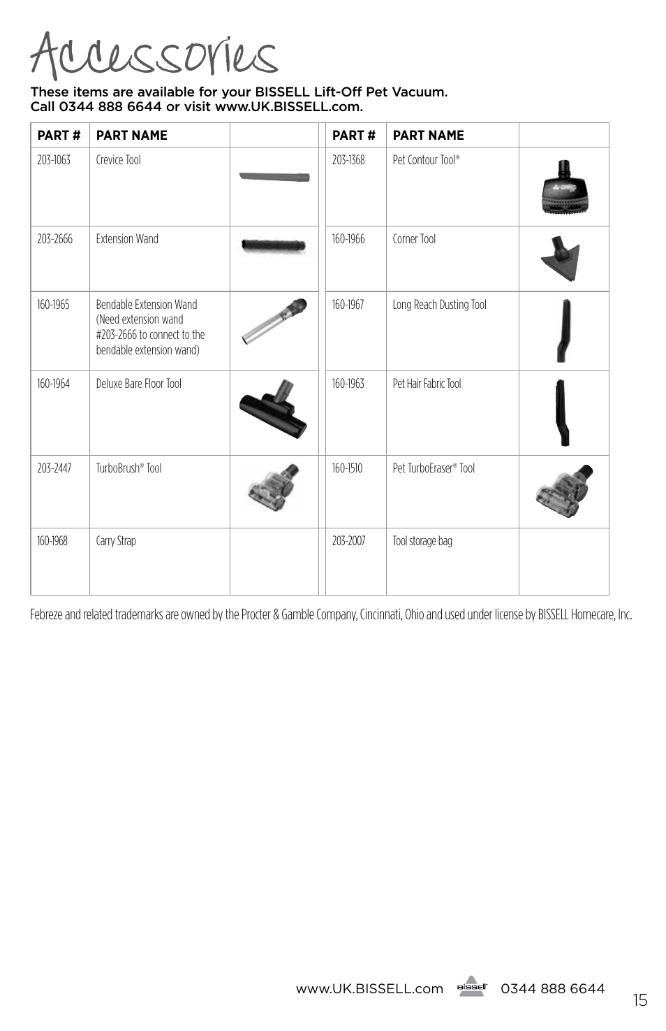 Accessories | Bissell 48751 User Manual | Page 15 / 16