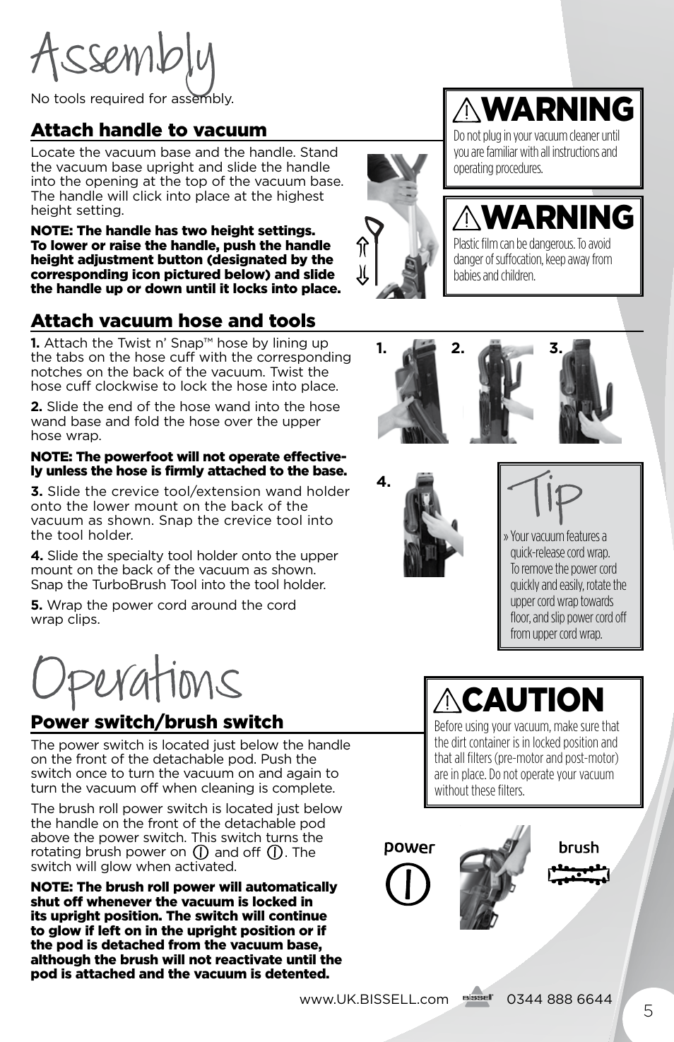 Assembly operations, Caution, Warning | Bissell 48751 User Manual | Page 5 / 16