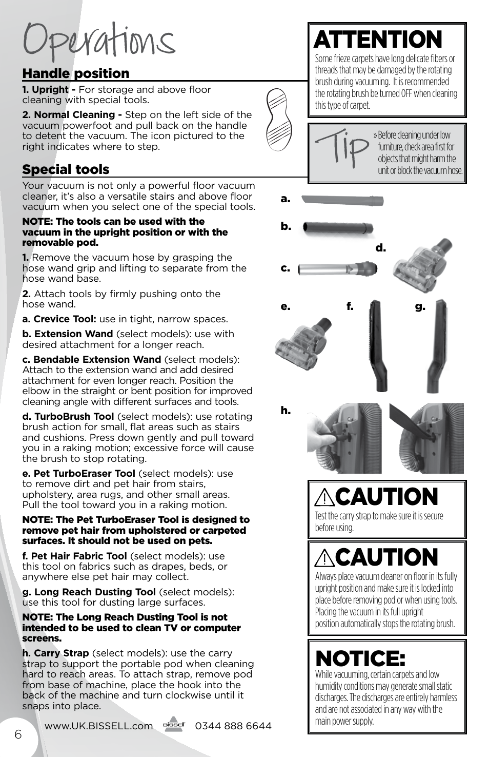 Operations, Attention, Caution | Notice | Bissell 48751 User Manual | Page 6 / 16