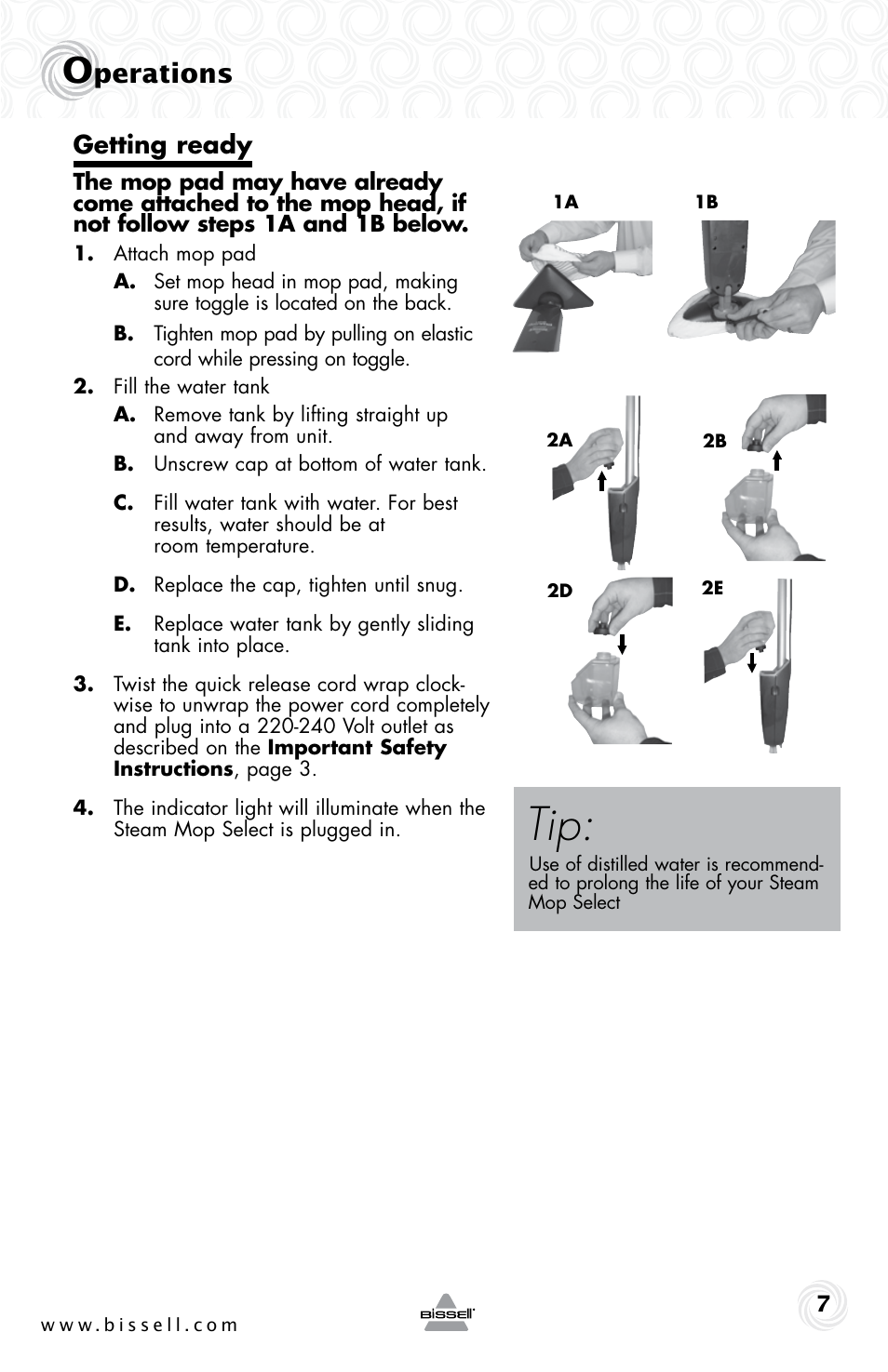 Perations, Getting ready | Bissell 23V8E User Manual | Page 7 / 12