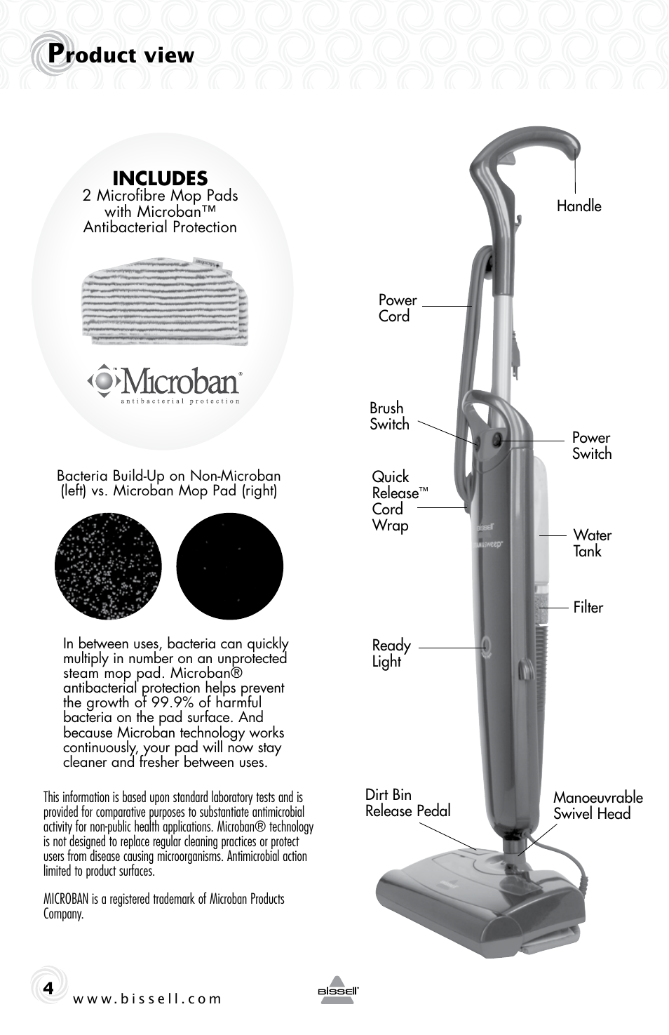 Roduct view, Includes | Bissell 42A8E User Manual | Page 4 / 12