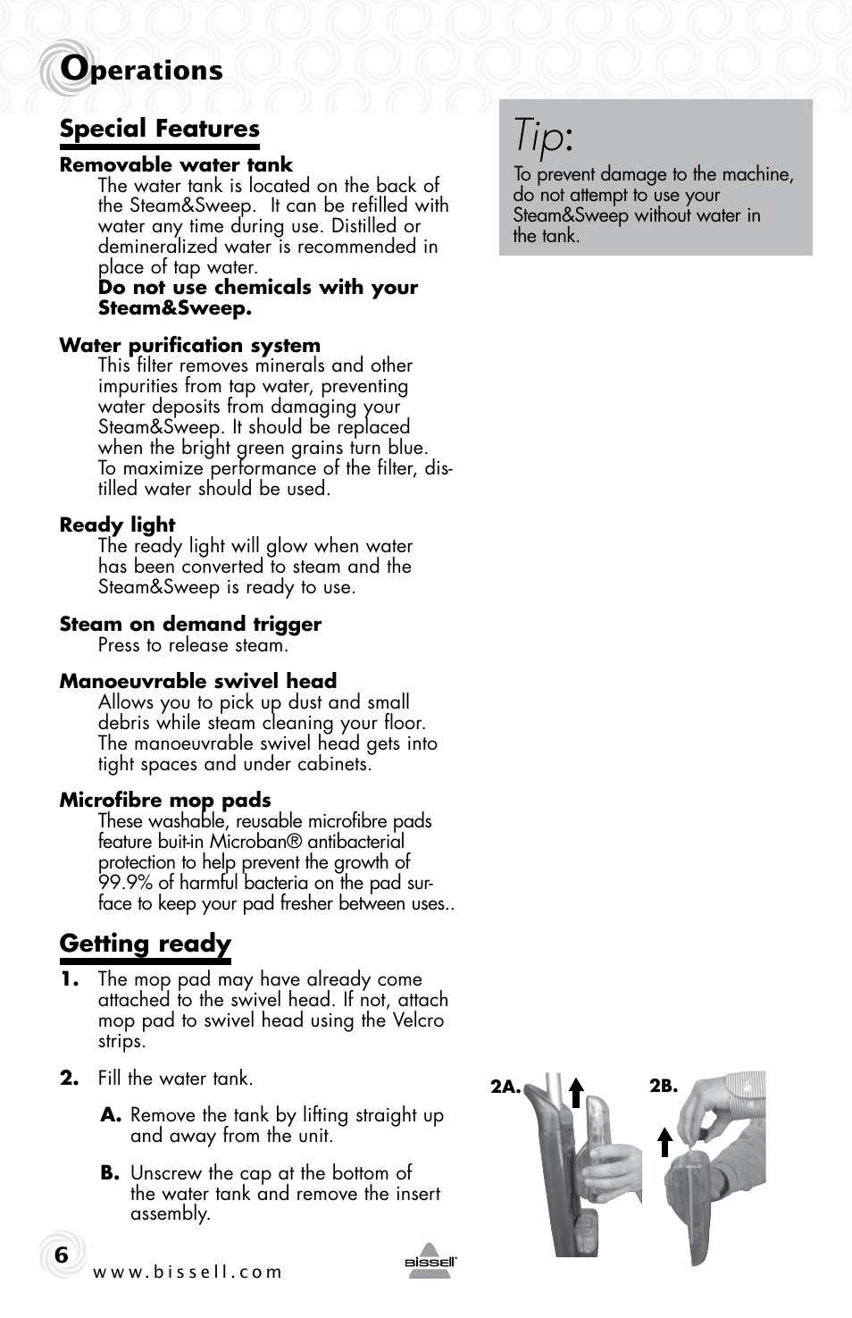 Perations, Special features, Getting ready | Bissell 42A8E User Manual | Page 6 / 12
