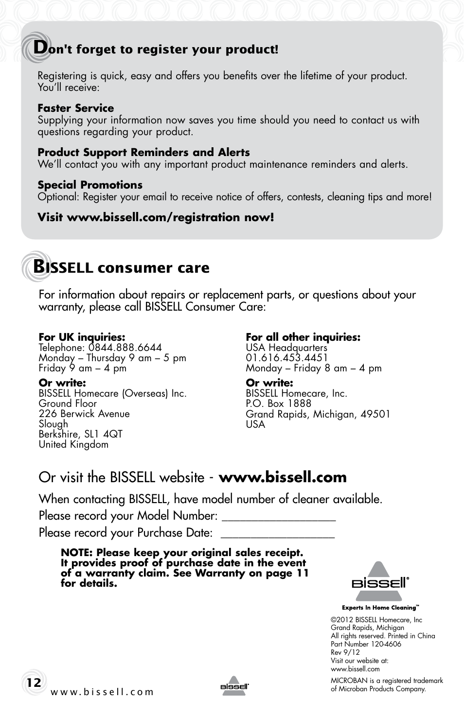 Issell, Consumer care | Bissell 23K5E User Manual | Page 12 / 12