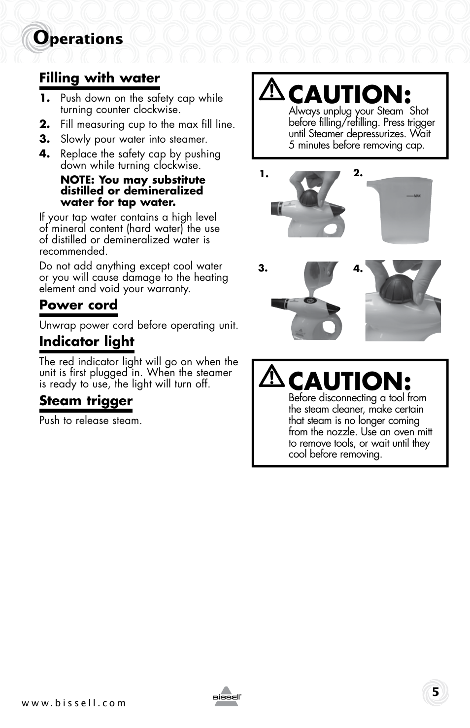 Caution, Perations | Bissell 2635 User Manual | Page 5 / 12