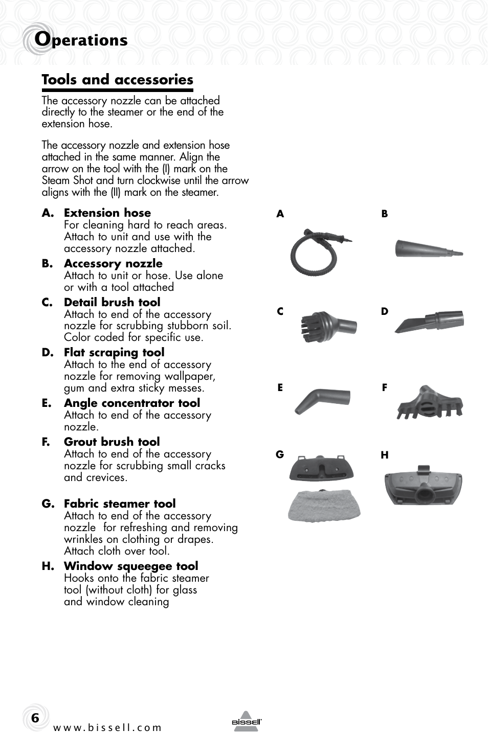 Perations, Tools and accessories | Bissell 2635 User Manual | Page 6 / 12