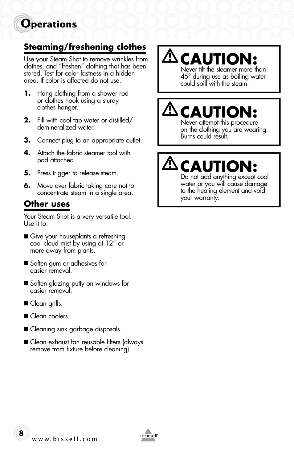 Caution, Perations | Bissell 2635 User Manual | Page 8 / 12