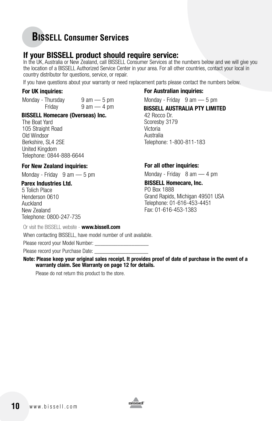 Bissell 65A8 User Manual | Page 10 / 12