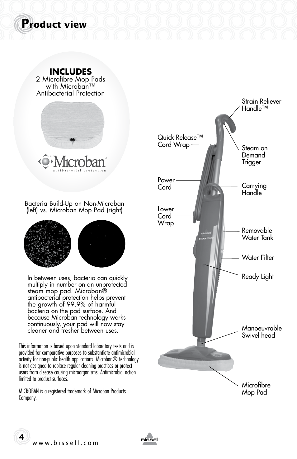 Roduct view, Includes | Bissell 1005E User Manual | Page 4 / 12