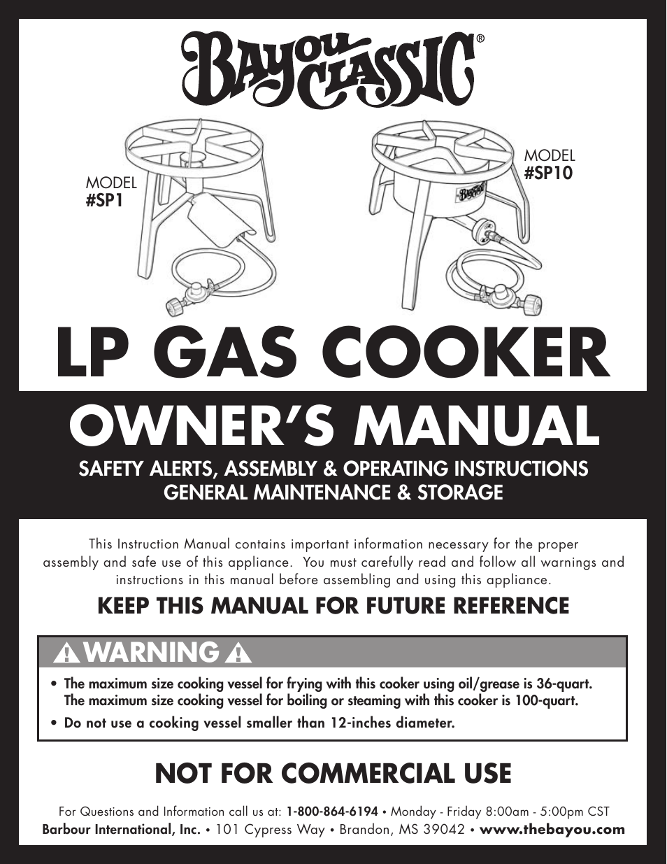 Bayou Classic SP10 User Manual | 36 pages