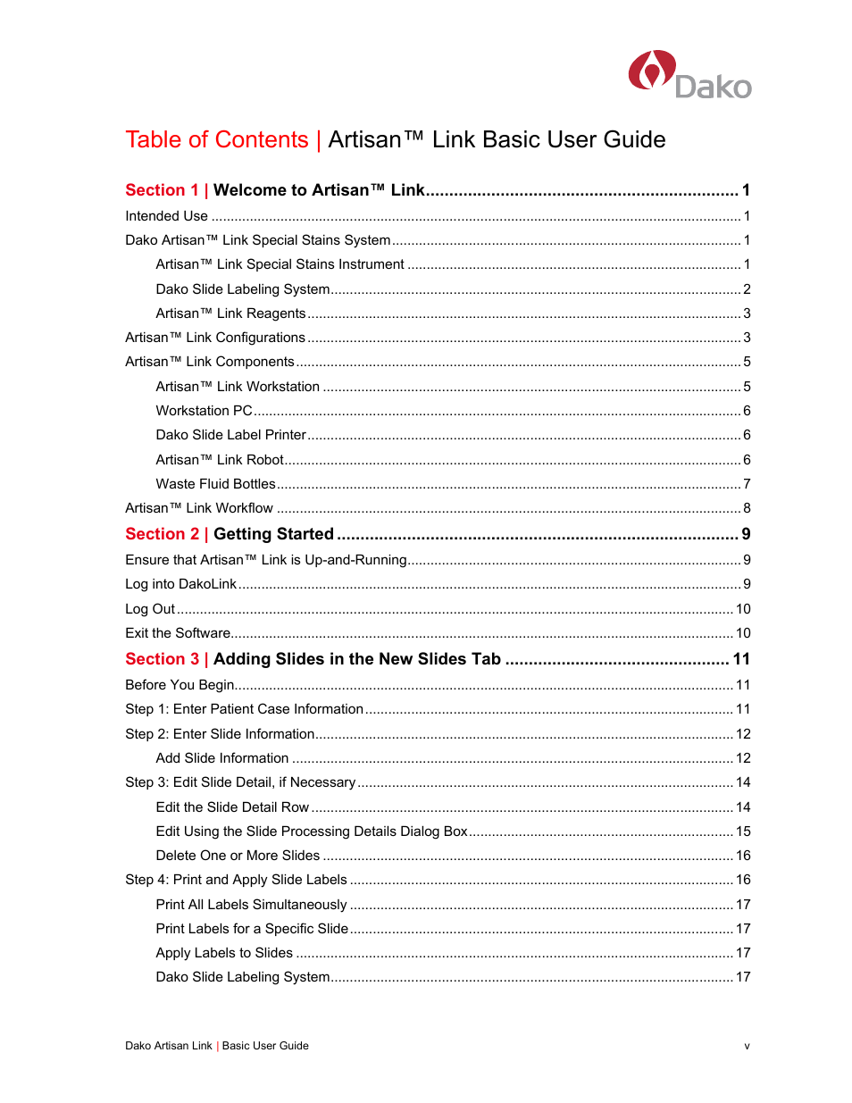 Table of contents | artisan™ link basic user guide | Dako Artisan™ Link Pro User Manual | Page 3 / 90