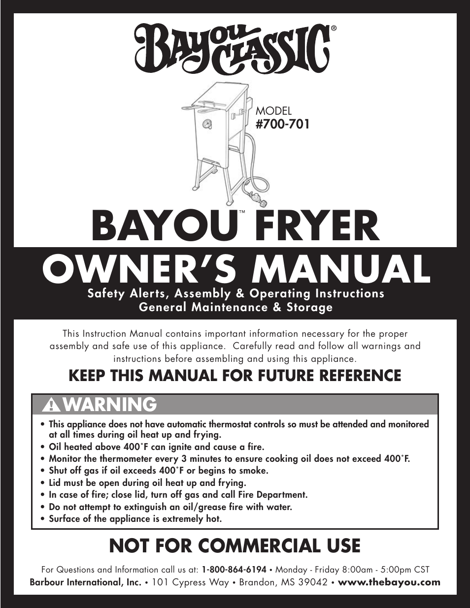 Bayou Classic 700-701 User Manual | 28 pages