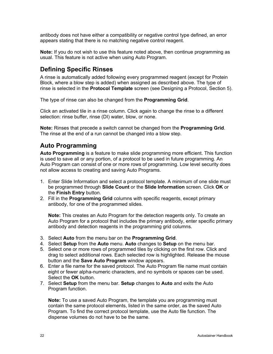Defining specific rinses, Auto programming, Defining specific rinses auto programming | Dako Autostainer User Manual | Page 30 / 53