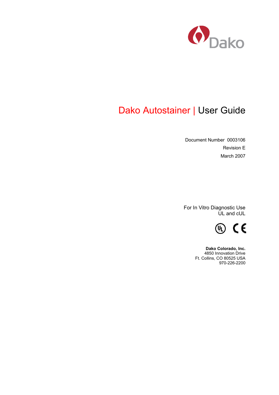 Dako Autostainer User Manual | 125 pages