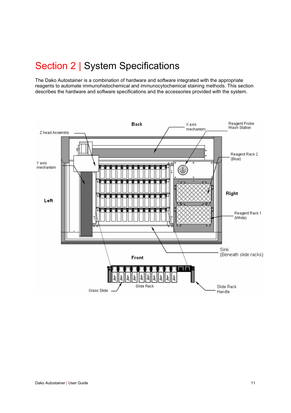 Section 2 | system specifications | Dako Autostainer User Manual | Page 11 / 125