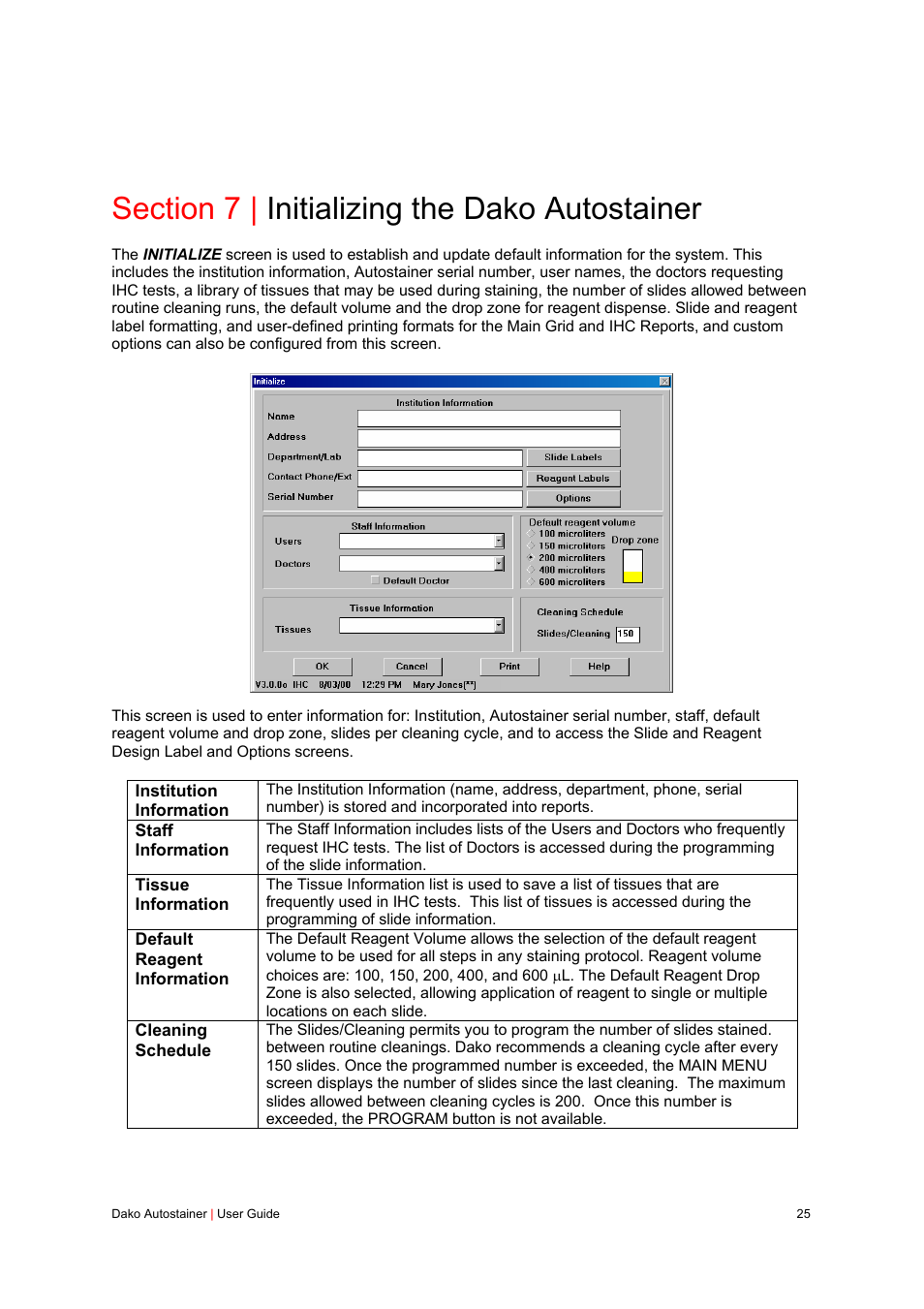 Section 7 | initializing the dako autostainer | Dako Autostainer User Manual | Page 25 / 125