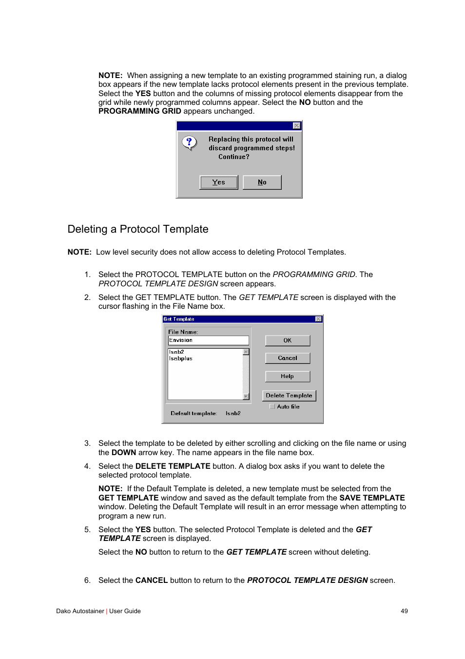 Deleting a protocol template | Dako Autostainer User Manual | Page 49 / 125