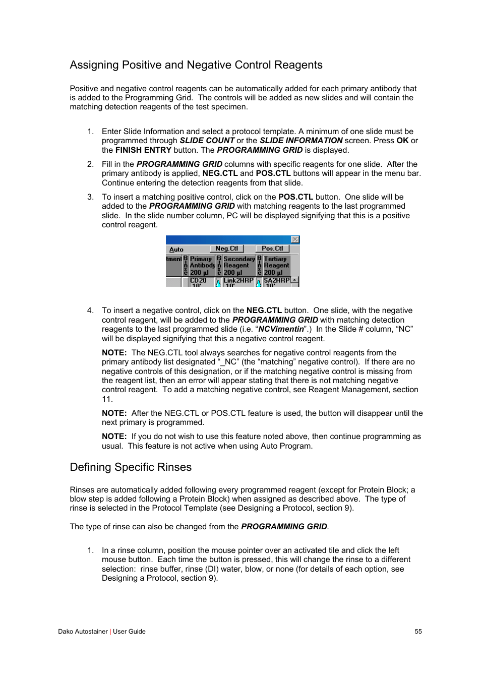 Assigning positive and negative control reagents, Defining specific rinses | Dako Autostainer User Manual | Page 55 / 125