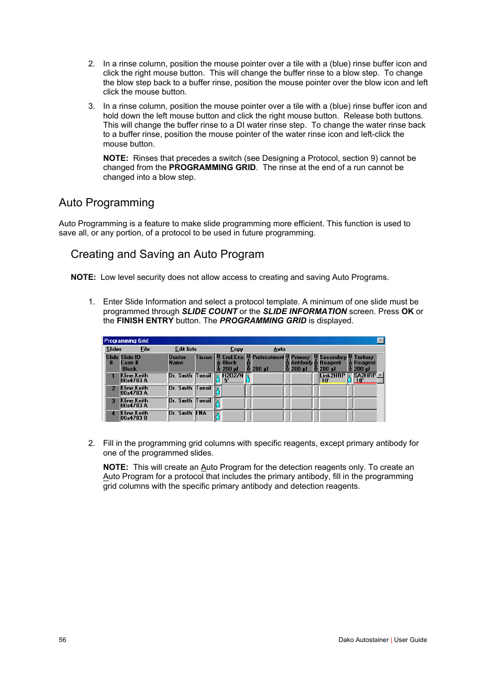 Auto programming, Creating and saving an auto program | Dako Autostainer User Manual | Page 56 / 125
