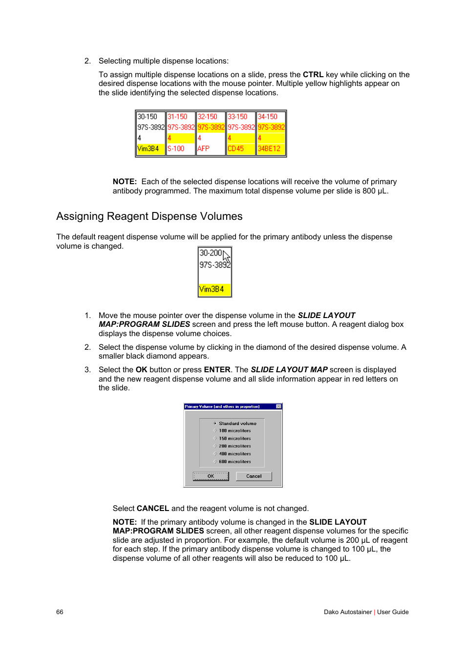 Assigning reagent dispense volumes | Dako Autostainer User Manual | Page 66 / 125