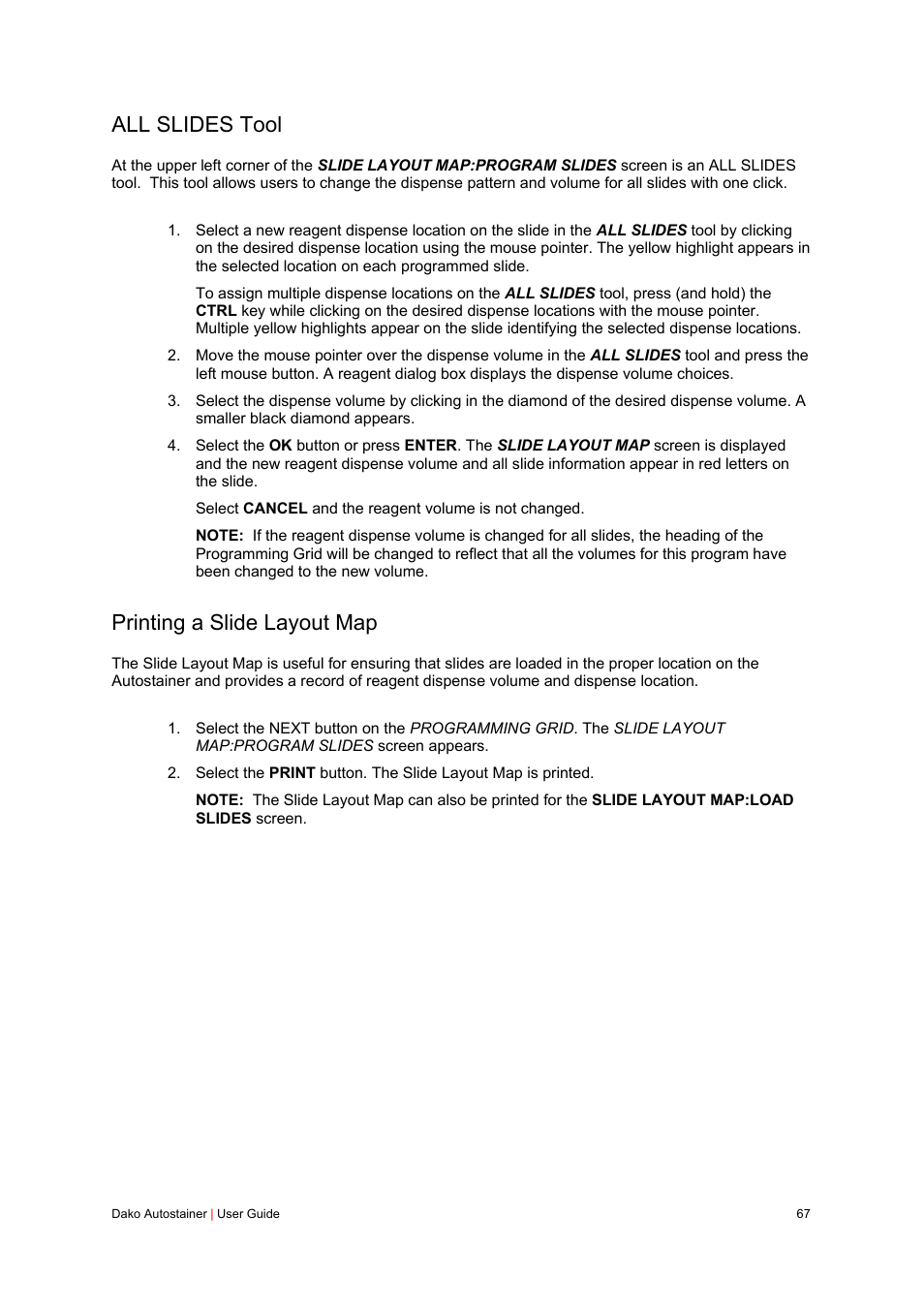 All slides tool, Printing a slide layout map | Dako Autostainer User Manual | Page 67 / 125