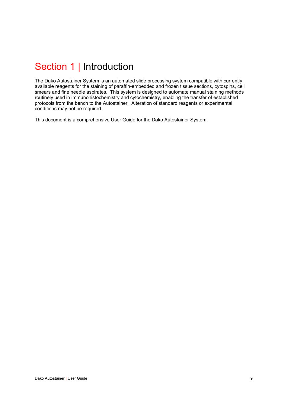 Section 1 | introduction | Dako Autostainer User Manual | Page 9 / 125