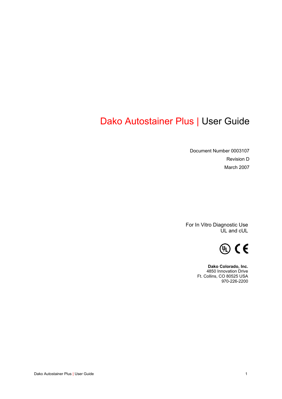Dako Autostainer Plus User Manual | 121 pages