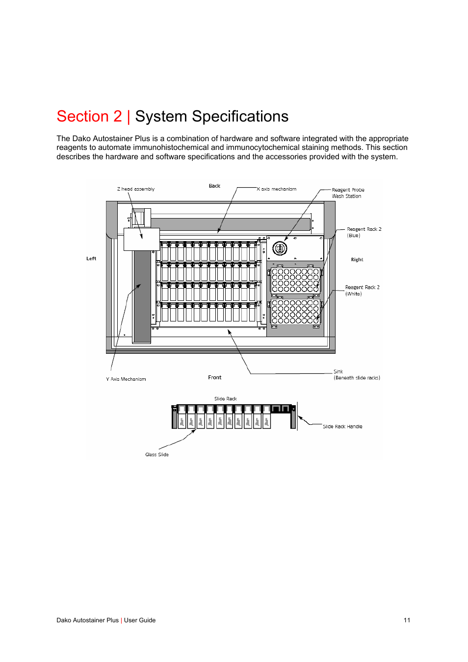 Section 2 | system specifications | Dako Autostainer Plus User Manual | Page 11 / 121