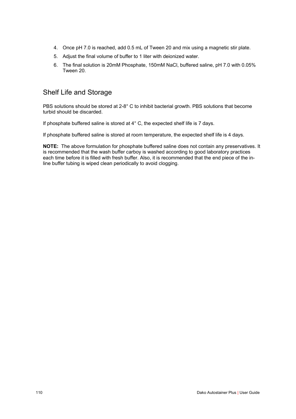 Shelf life and storage | Dako Autostainer Plus User Manual | Page 110 / 121