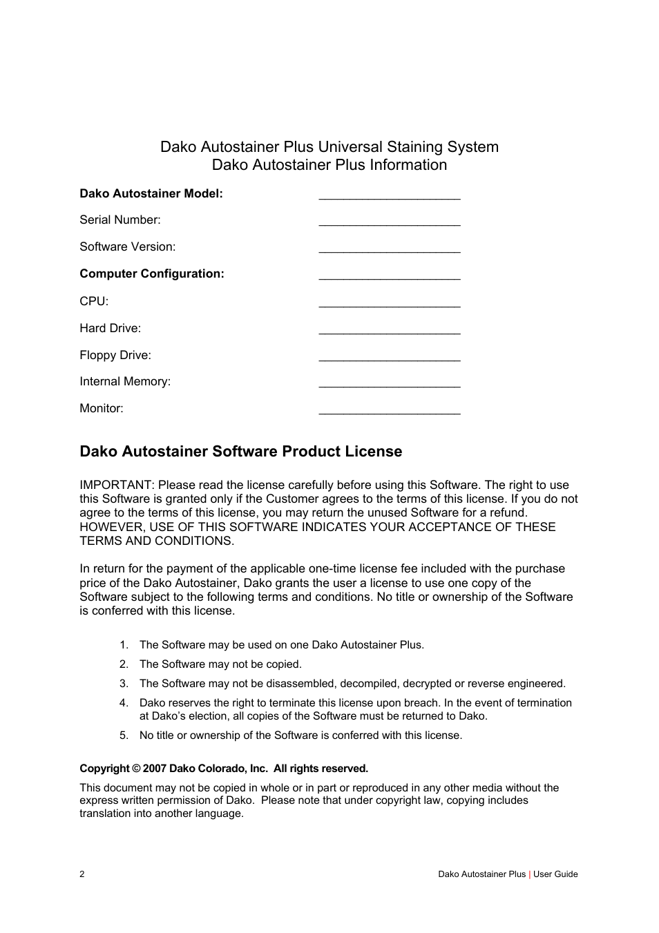 Dako autostainer software product license | Dako Autostainer Plus User Manual | Page 2 / 121