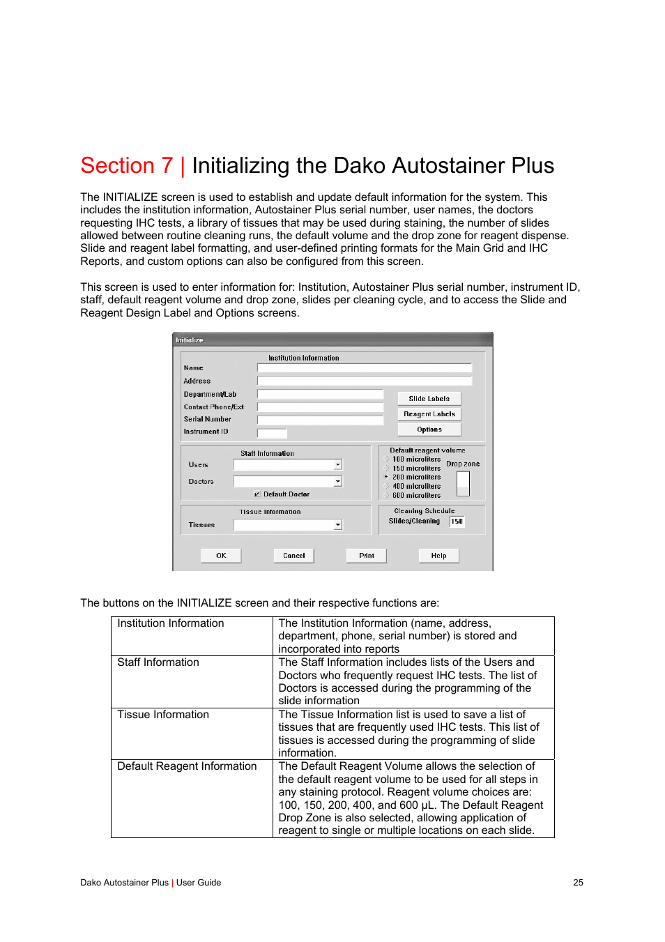 Section 7 | initializing the dako autostainer plus | Dako Autostainer Plus User Manual | Page 25 / 121