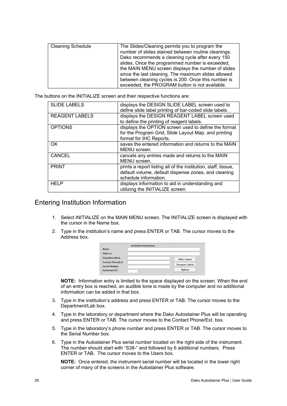 Entering institution information | Dako Autostainer Plus User Manual | Page 26 / 121