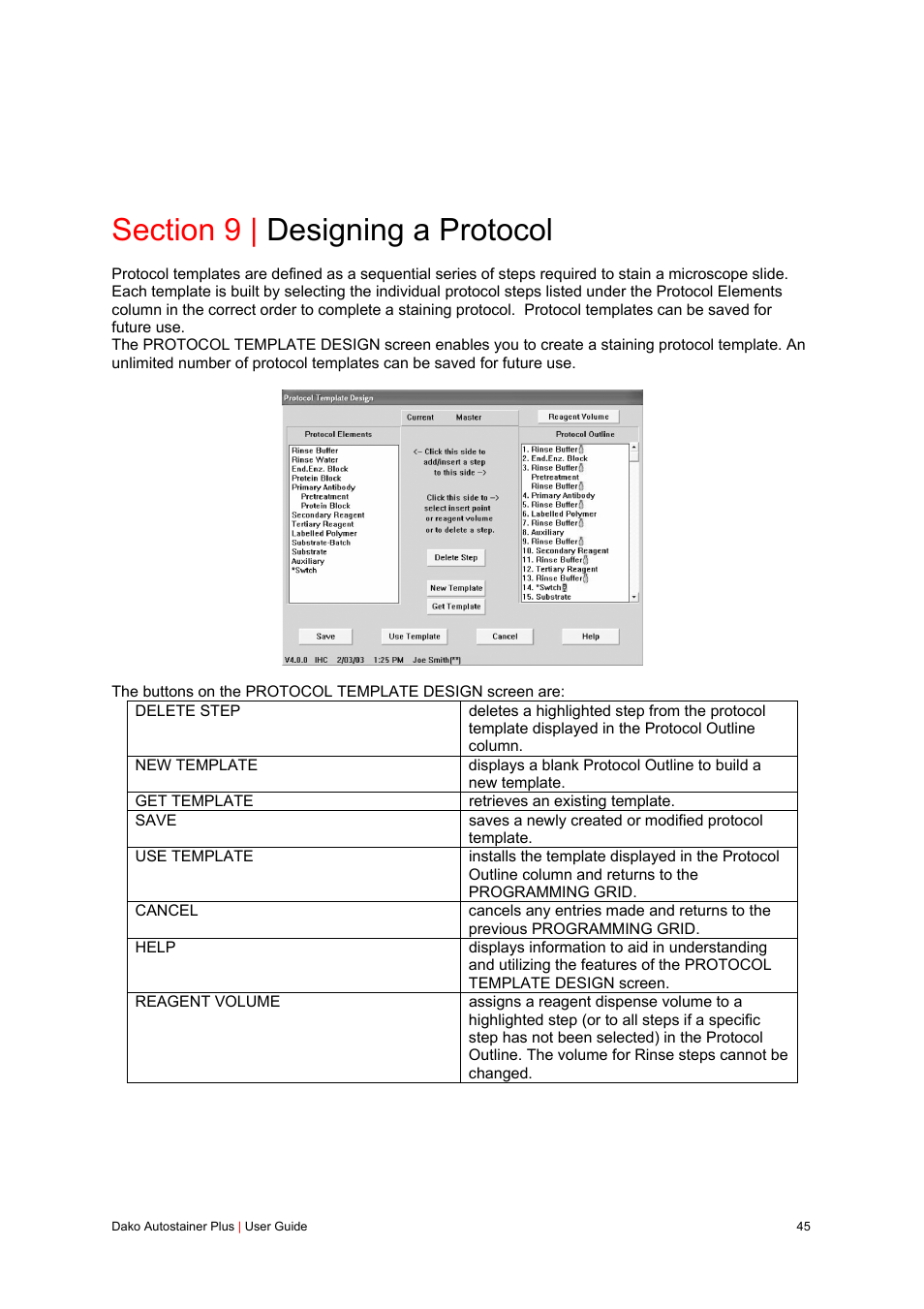 Section 9 | designing a protocol | Dako Autostainer Plus User Manual | Page 45 / 121