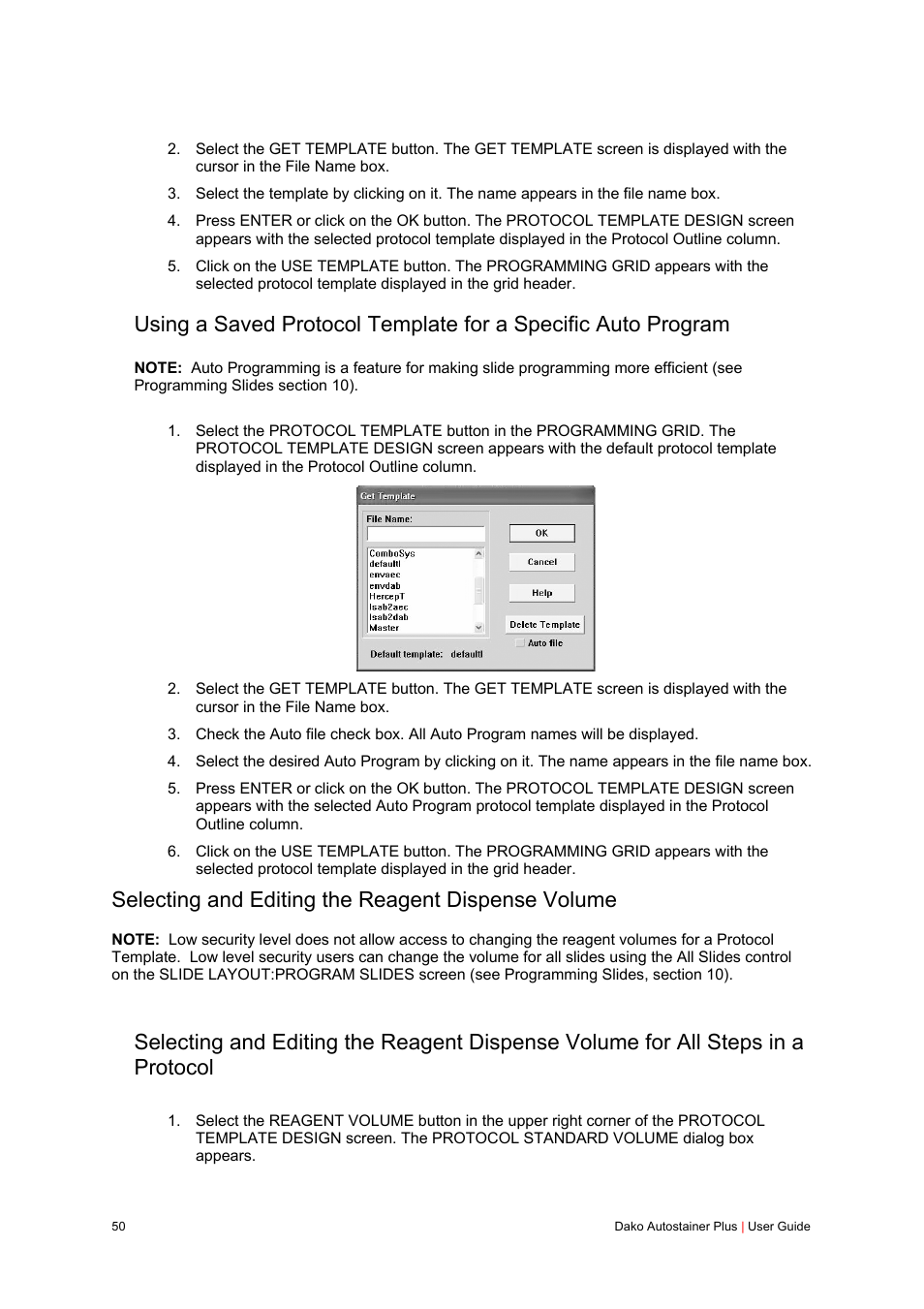 Selecting and editing the reagent dispense volume | Dako Autostainer Plus User Manual | Page 50 / 121