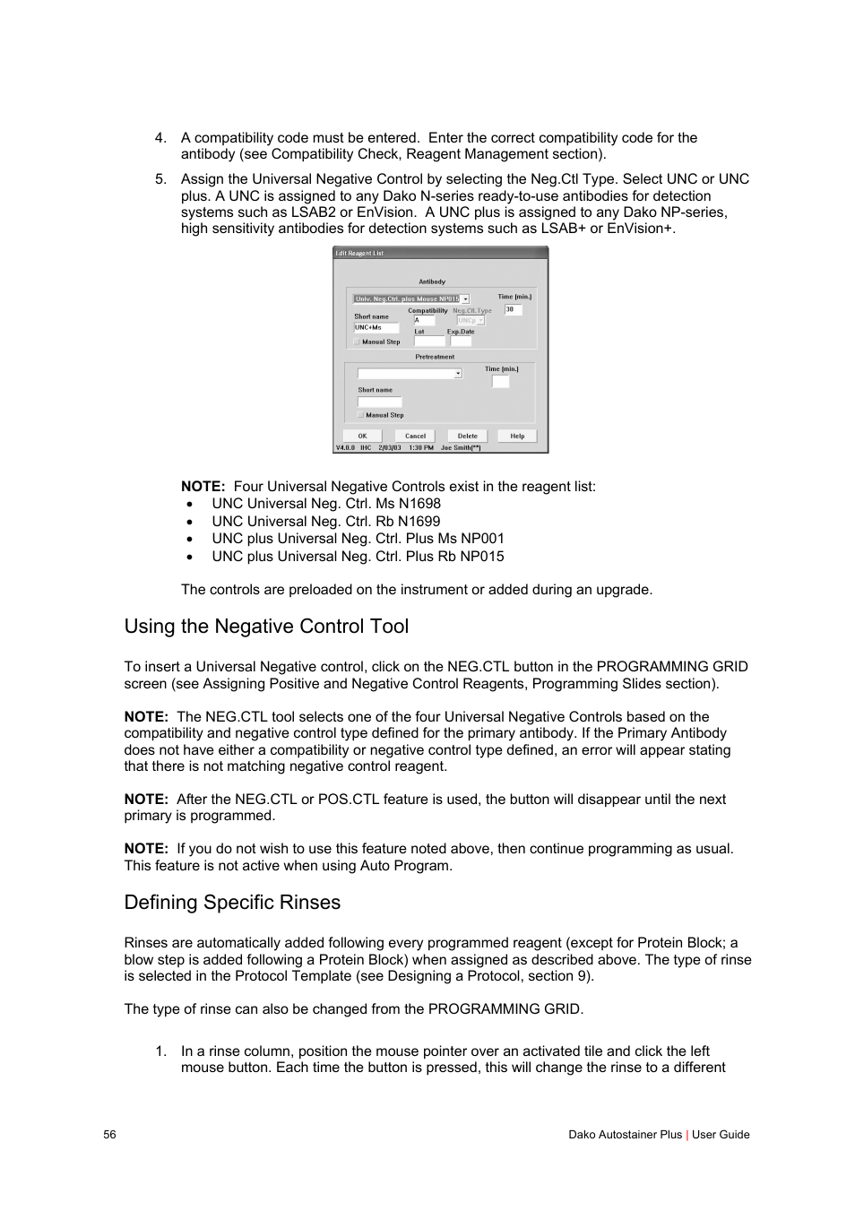 Using the negative control tool, Defining specific rinses | Dako Autostainer Plus User Manual | Page 56 / 121