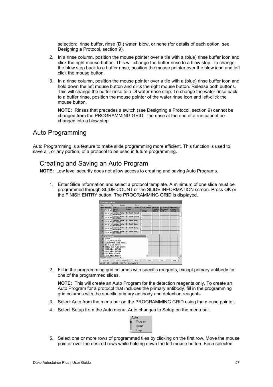 Auto programming, Creating and saving an auto program | Dako Autostainer Plus User Manual | Page 57 / 121