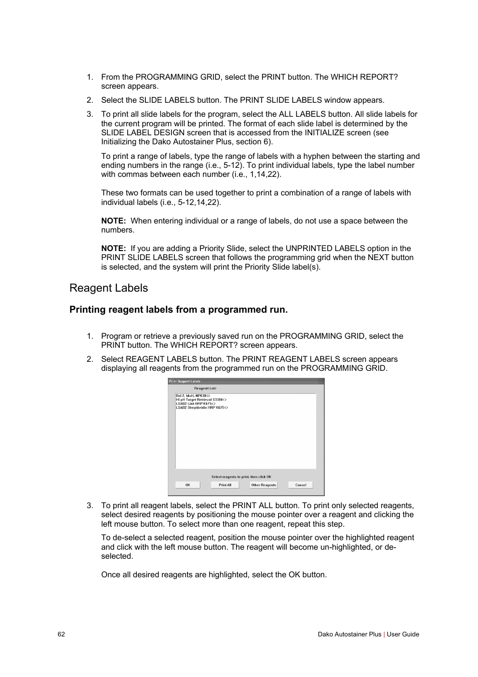 Reagent labels | Dako Autostainer Plus User Manual | Page 62 / 121