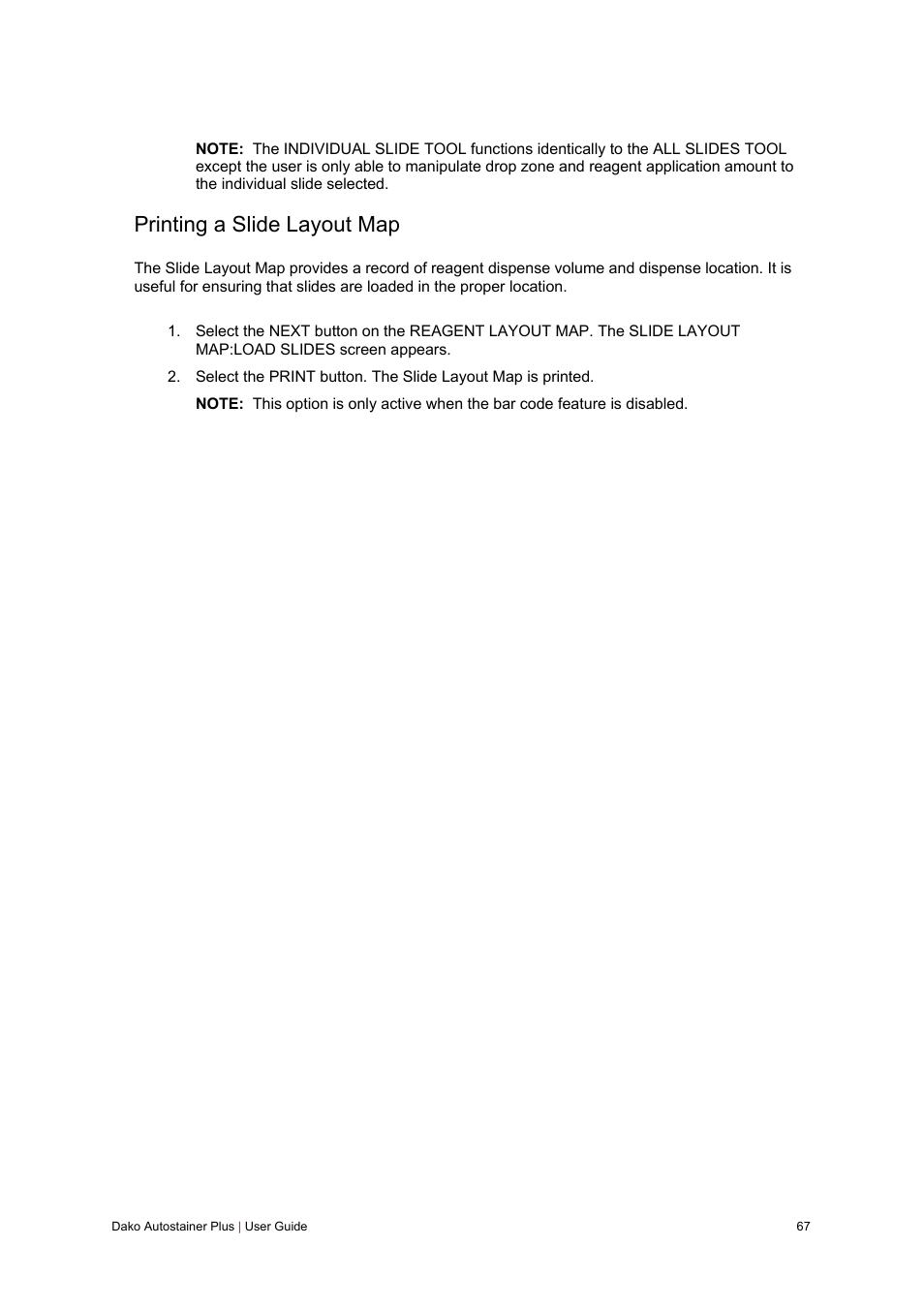 Printing a slide layout map | Dako Autostainer Plus User Manual | Page 67 / 121