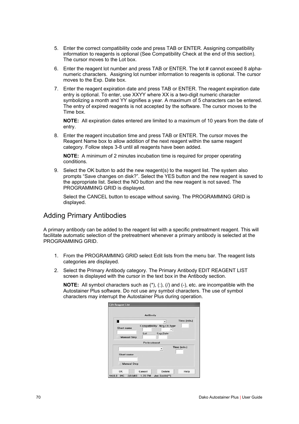 Adding primary antibodies | Dako Autostainer Plus User Manual | Page 70 / 121