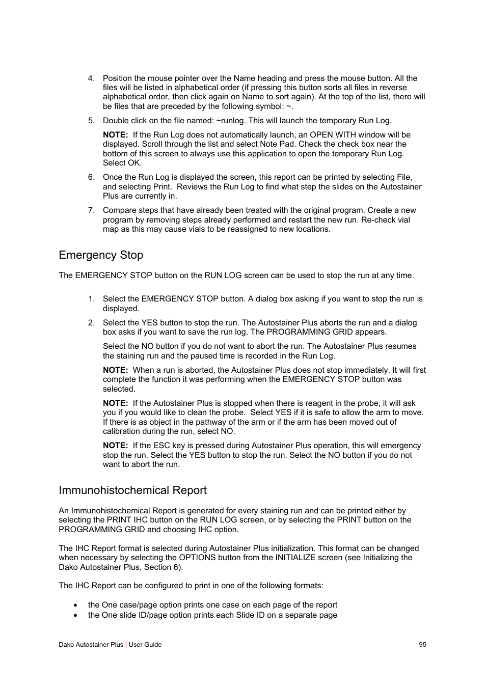 Emergency stop, Immunohistochemical report | Dako Autostainer Plus User Manual | Page 95 / 121