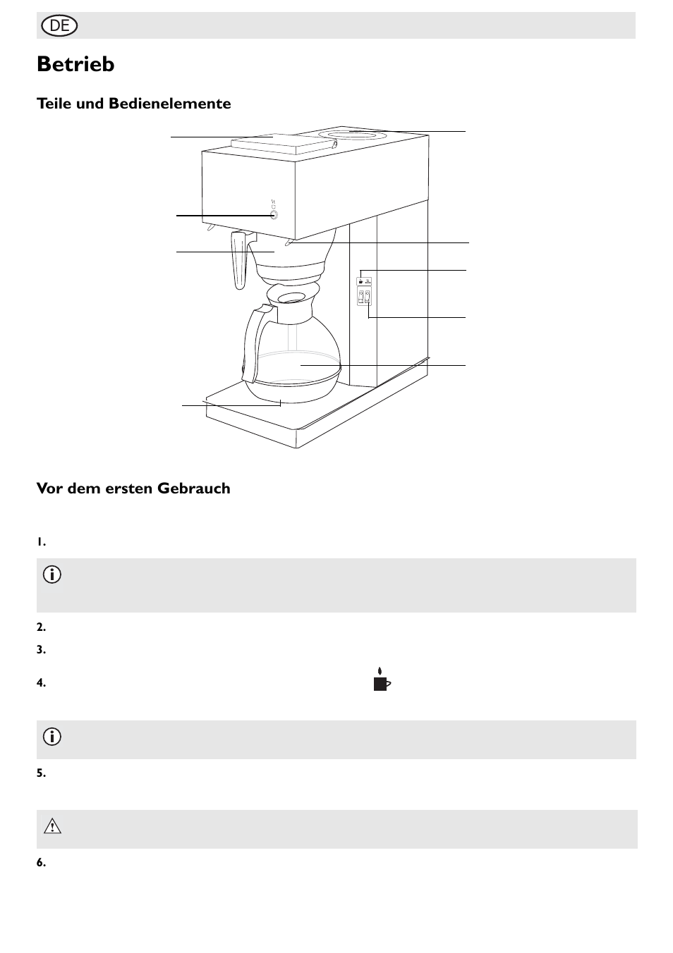Betrieb, Teile und bedienelemente vor dem ersten gebrauch | Buffalo G108 User Manual | Page 24 / 64