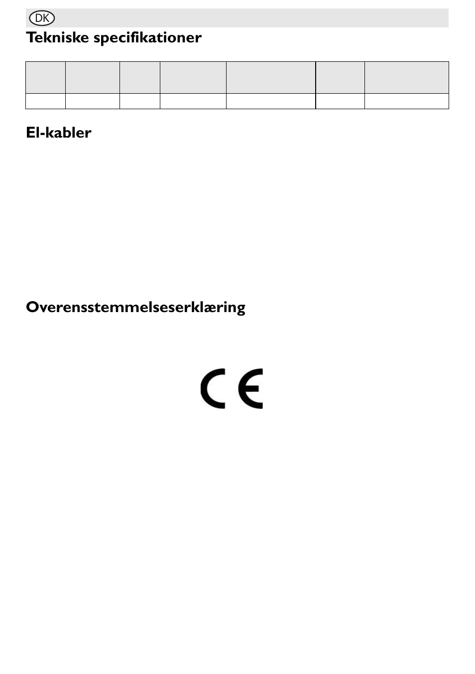 Tekniske specifikationer el-kabler, Overensstemmelseserklæring | Buffalo G108 User Manual | Page 52 / 64