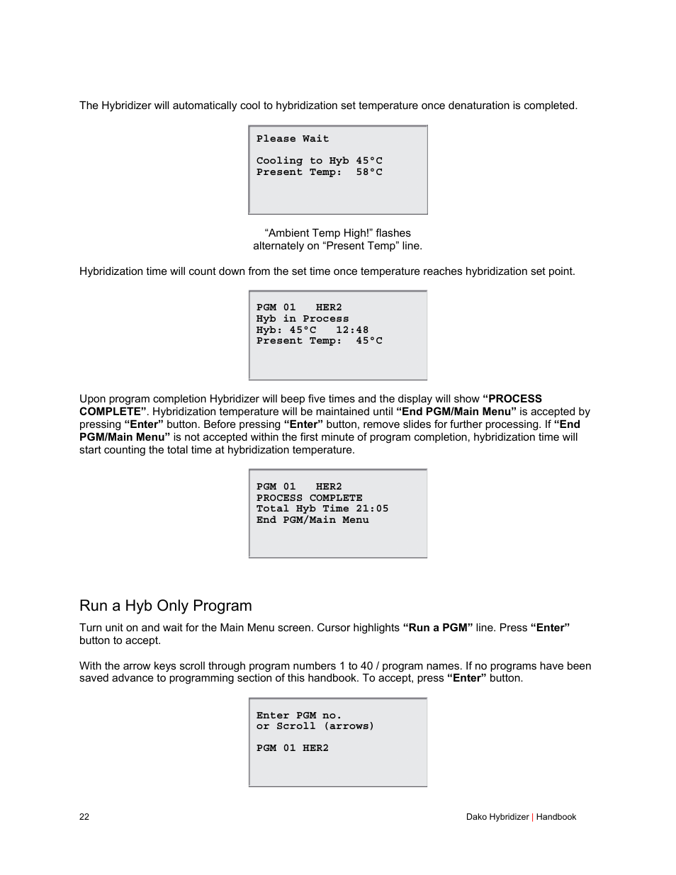 Run a hyb only program | Dako Hybridizer User Manual | Page 22 / 32