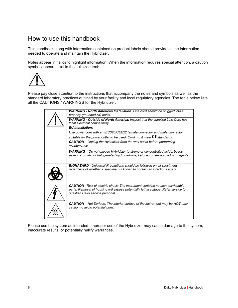 How to use this handbook | Dako Hybridizer User Manual | Page 6 / 32