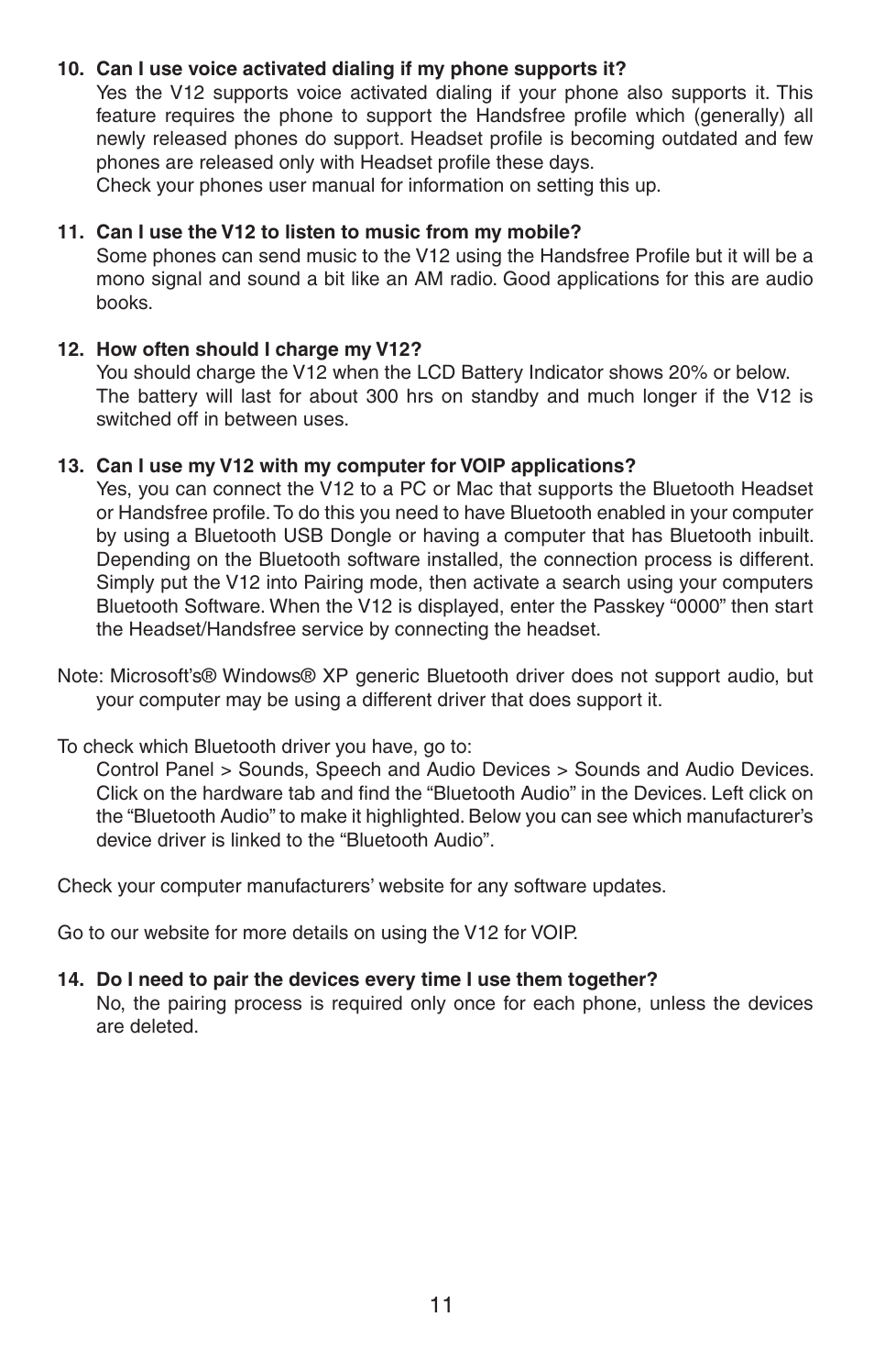 BlueAnt V12 LCD Bluetooth Headset User Manual | Page 11 / 16