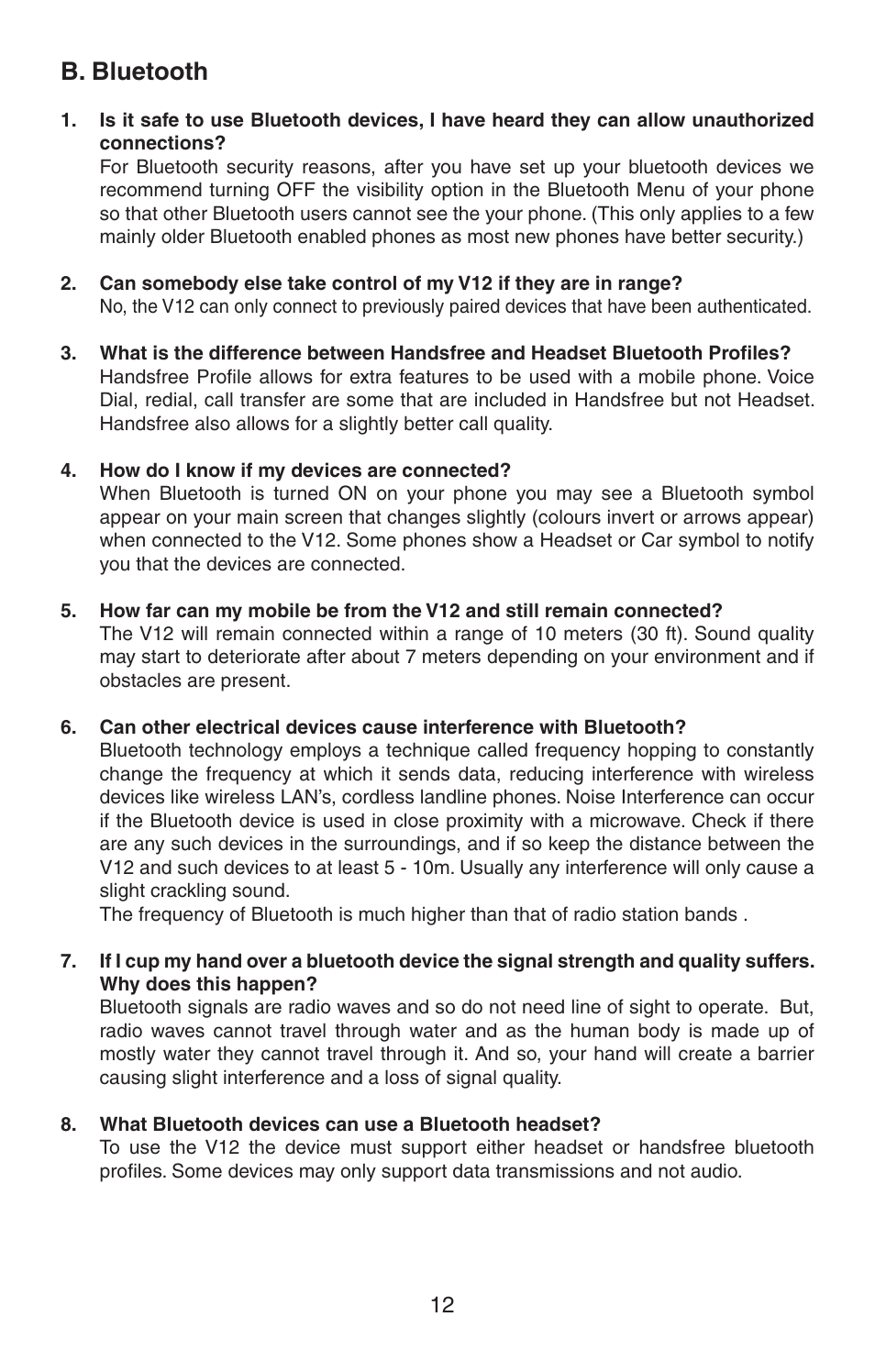 B. bluetooth | BlueAnt V12 LCD Bluetooth Headset User Manual | Page 12 / 16